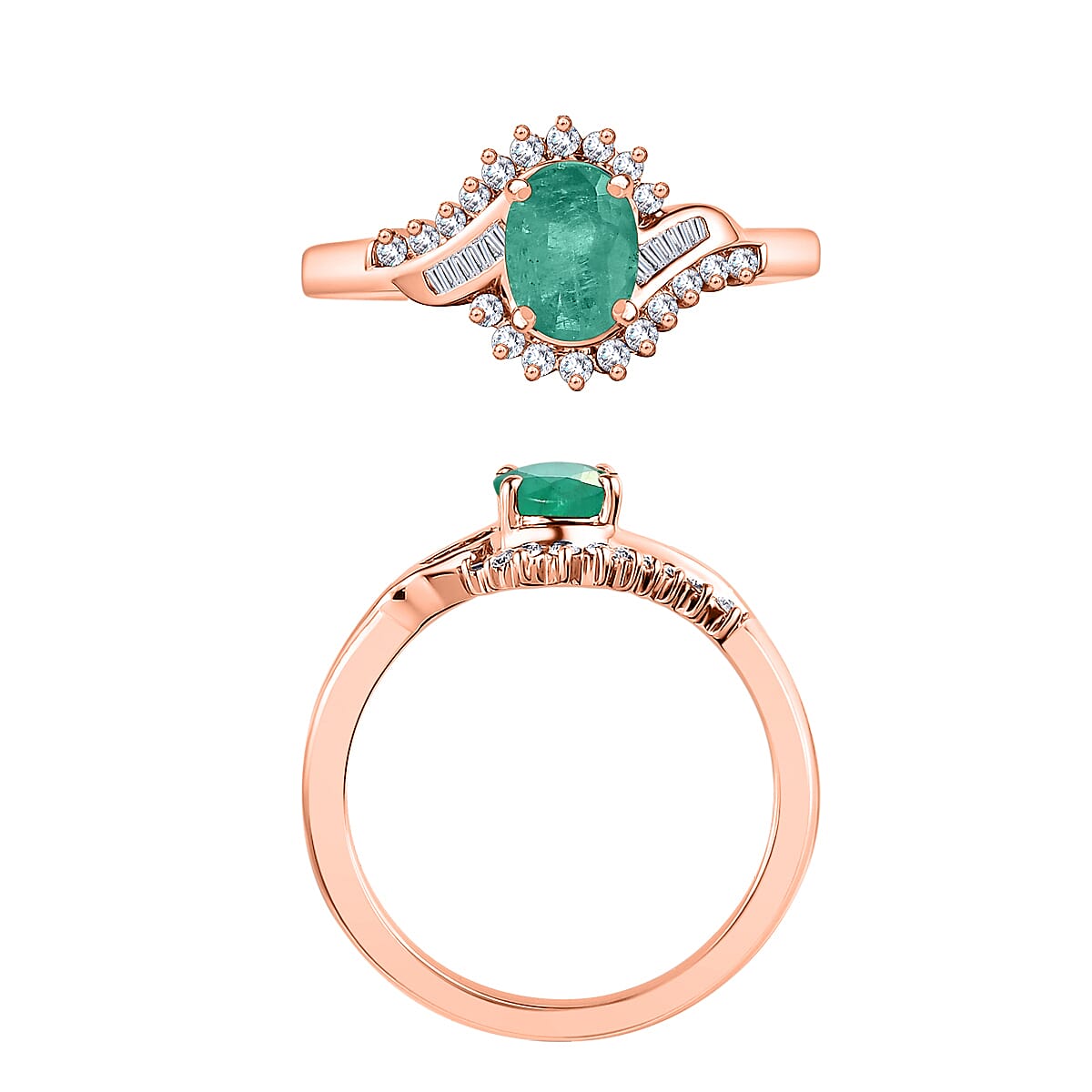 Luxoro Premium Kagem Zambian Emerald and G-H I1 Diamond 1.10 ctw Ring in 14K Rose Gold (Size 9.0) image number 3