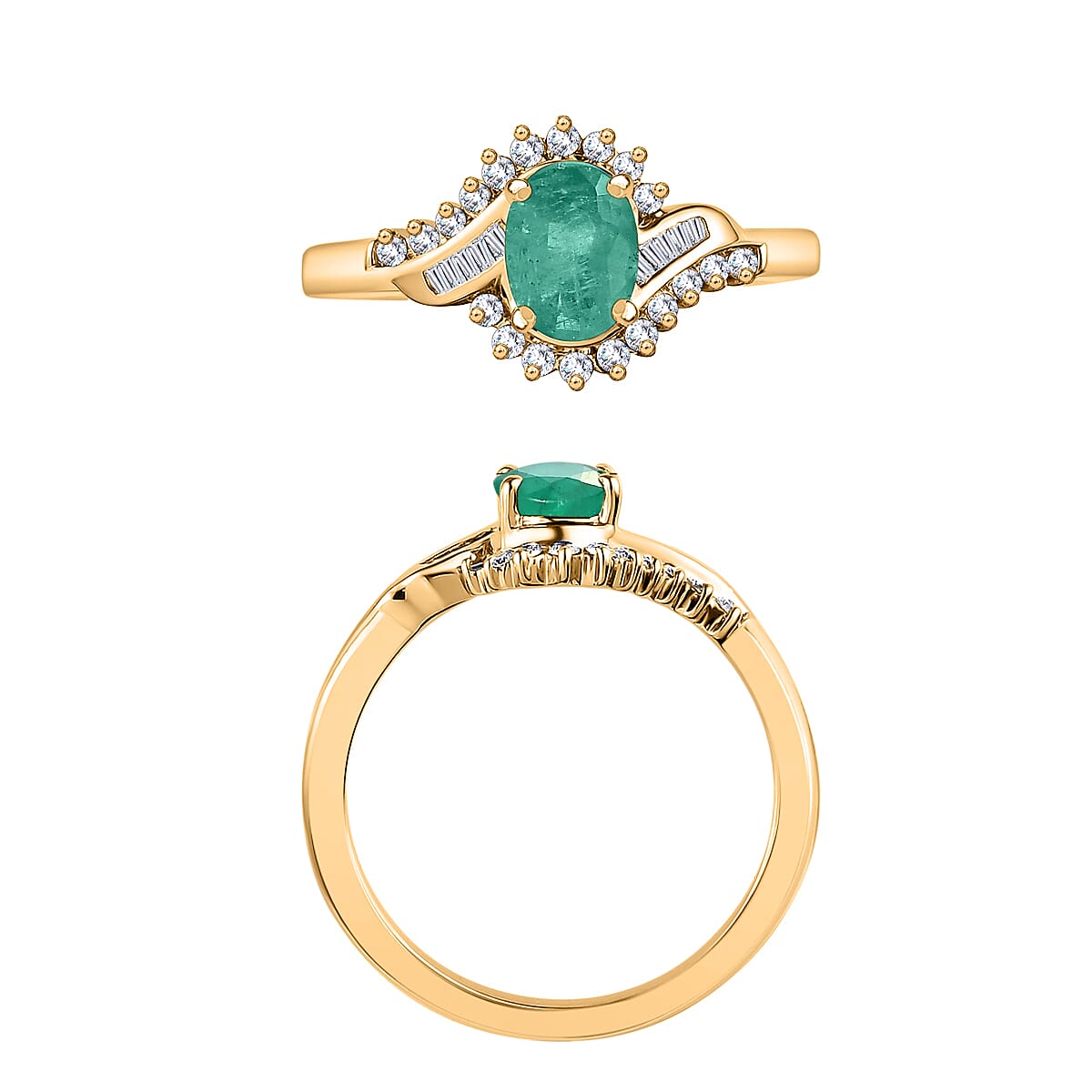 Luxoro Premium Kagem Zambian Emerald and G-H I1 Diamond 1.10 ctw Ring in 14K Yellow Gold (Size 11.0) (Del. in 10-12 Days) image number 3