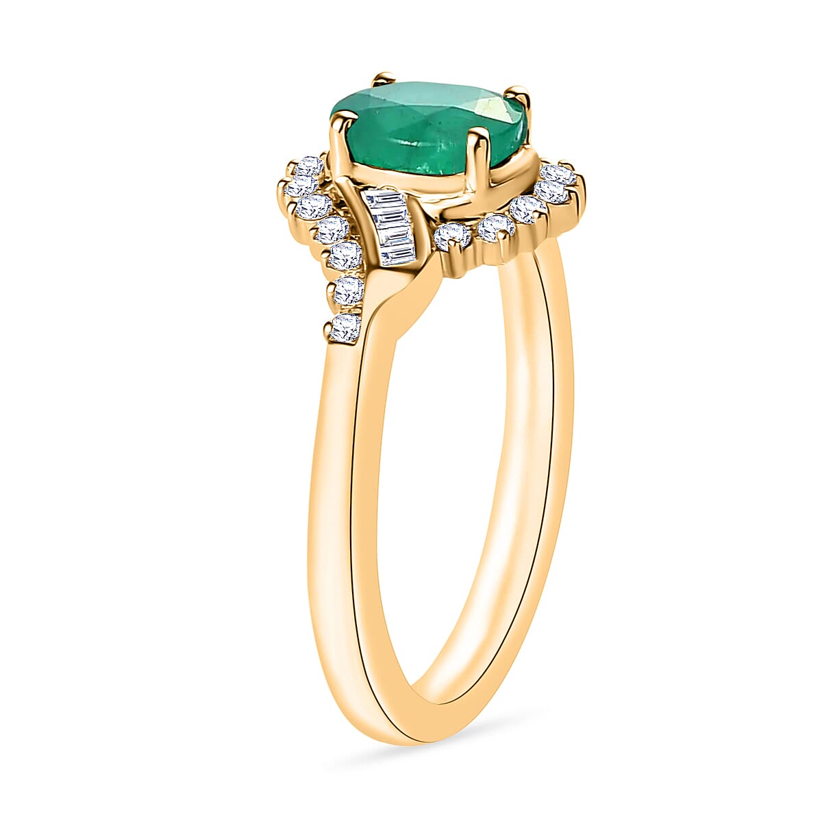 Luxoro Premium Kagem Zambian Emerald and G-H I1 Diamond 1.10 ctw Ring in 14K Yellow Gold (Size 9.5) (Del. in 10-12 Days) image number 2
