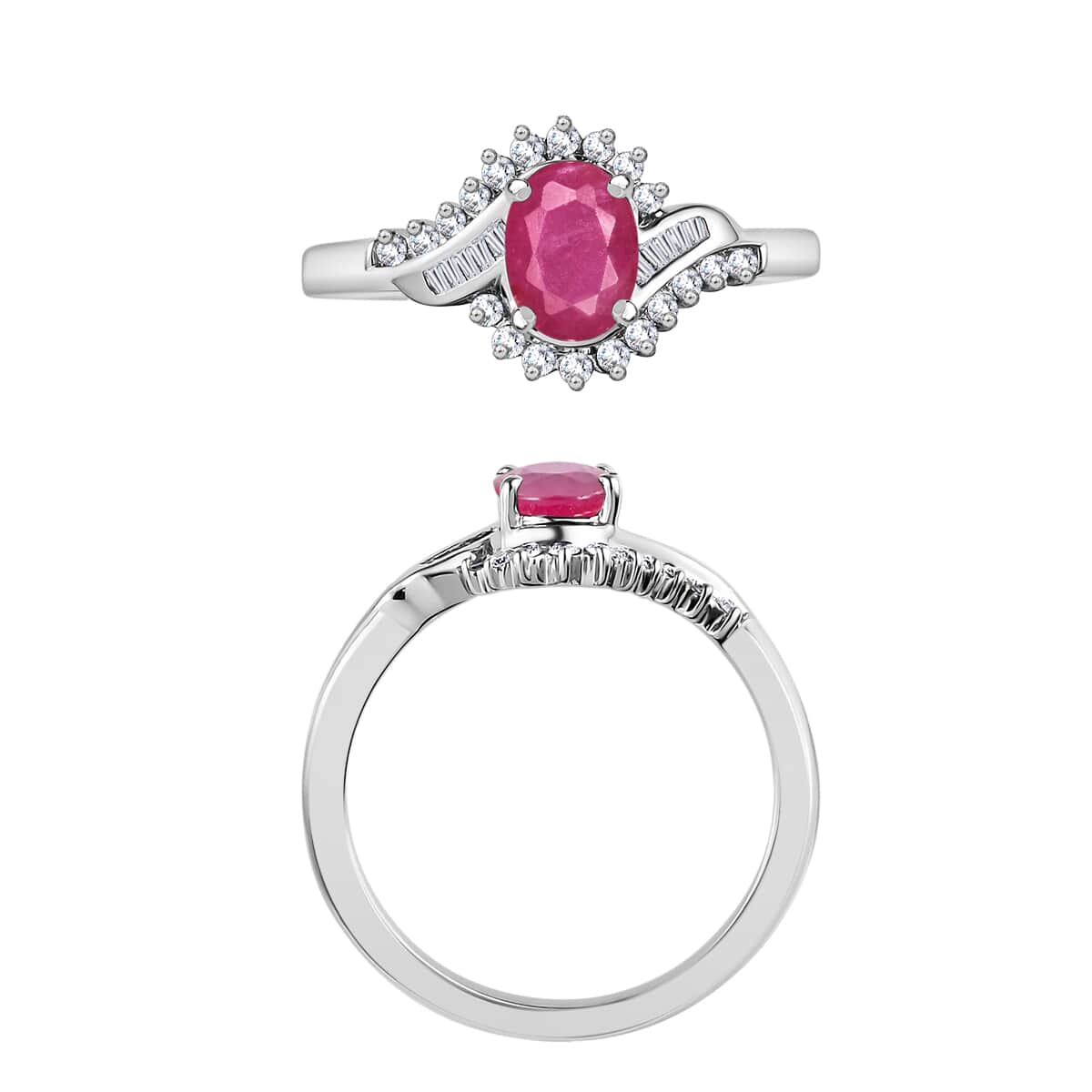 Luxoro Premium Mozambique Ruby and G-H I1 Diamond 1.25 ctw Ring in 14K White Gold (Size 10.0) image number 3