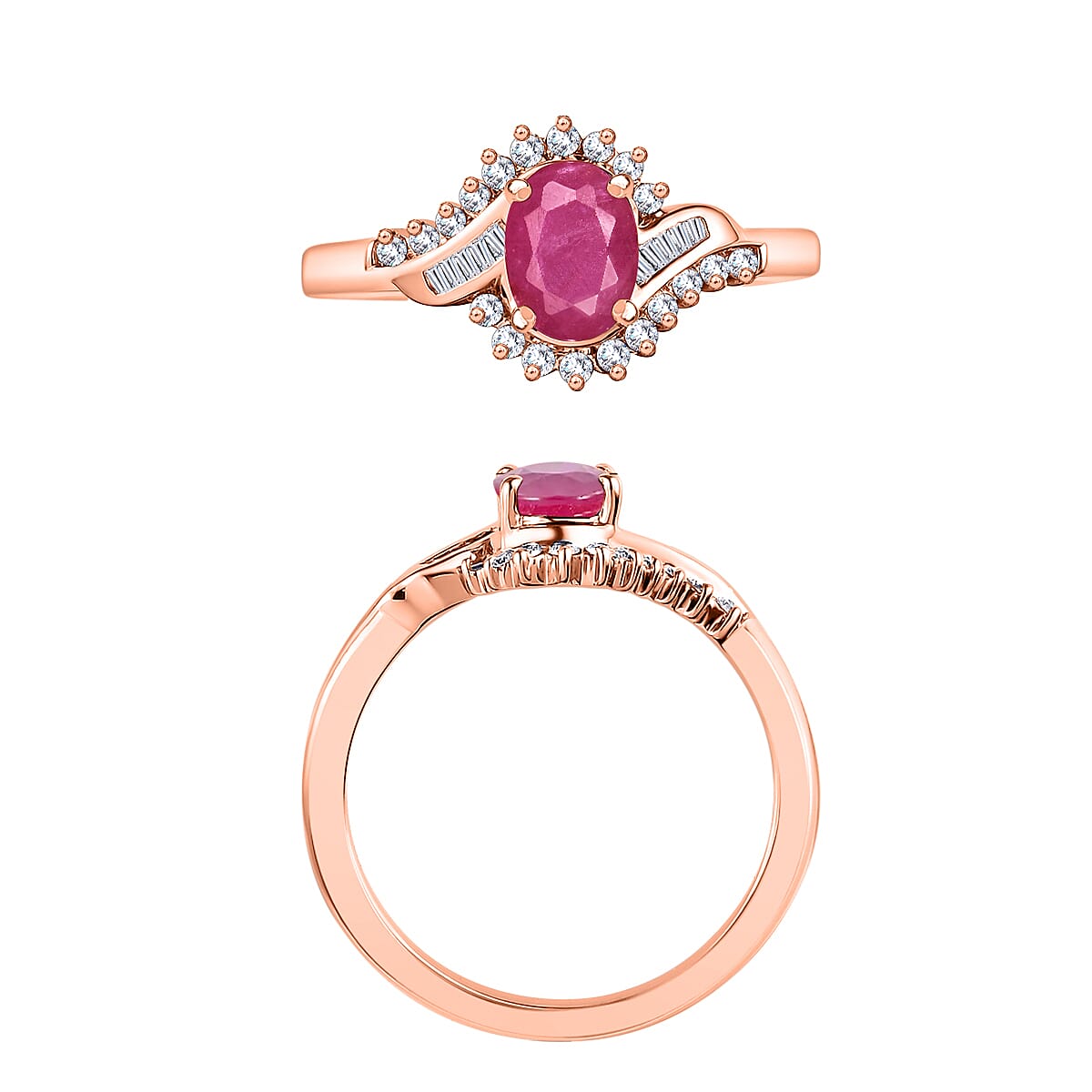 Luxoro Premium Mozambique Ruby and G-H I1 Diamond 1.25 ctw Ring in 14K Rose Gold (Size 7.0) image number 3
