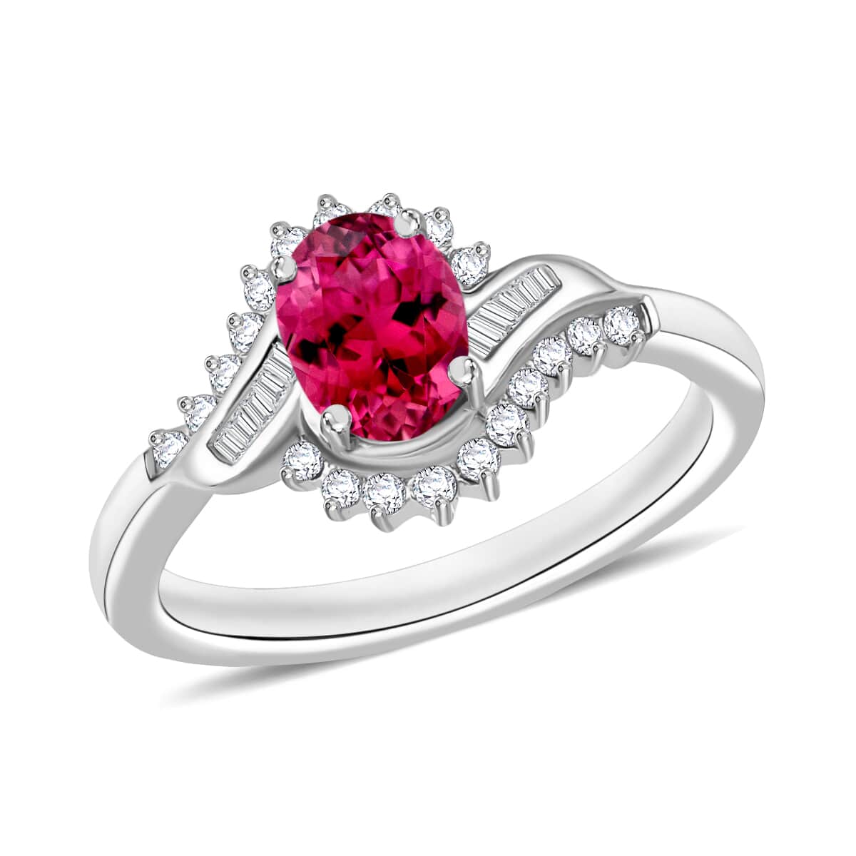 Luxoro Premium Ouro Fino Rubellite and G-H I1 Diamond 1.10 ctw Ring in 14K White Gold image number 0