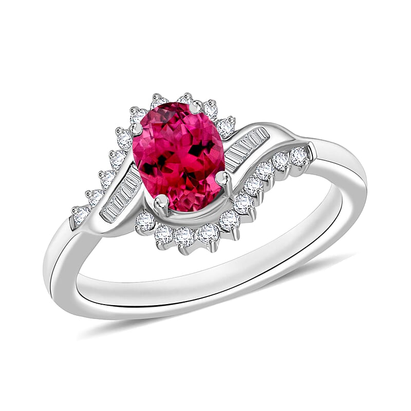 Luxoro Premium Ouro Fino Rubellite and G-H I1 Diamond 1.10 ctw Ring in 14K White Gold (Size 10.0) 4.6 Grams