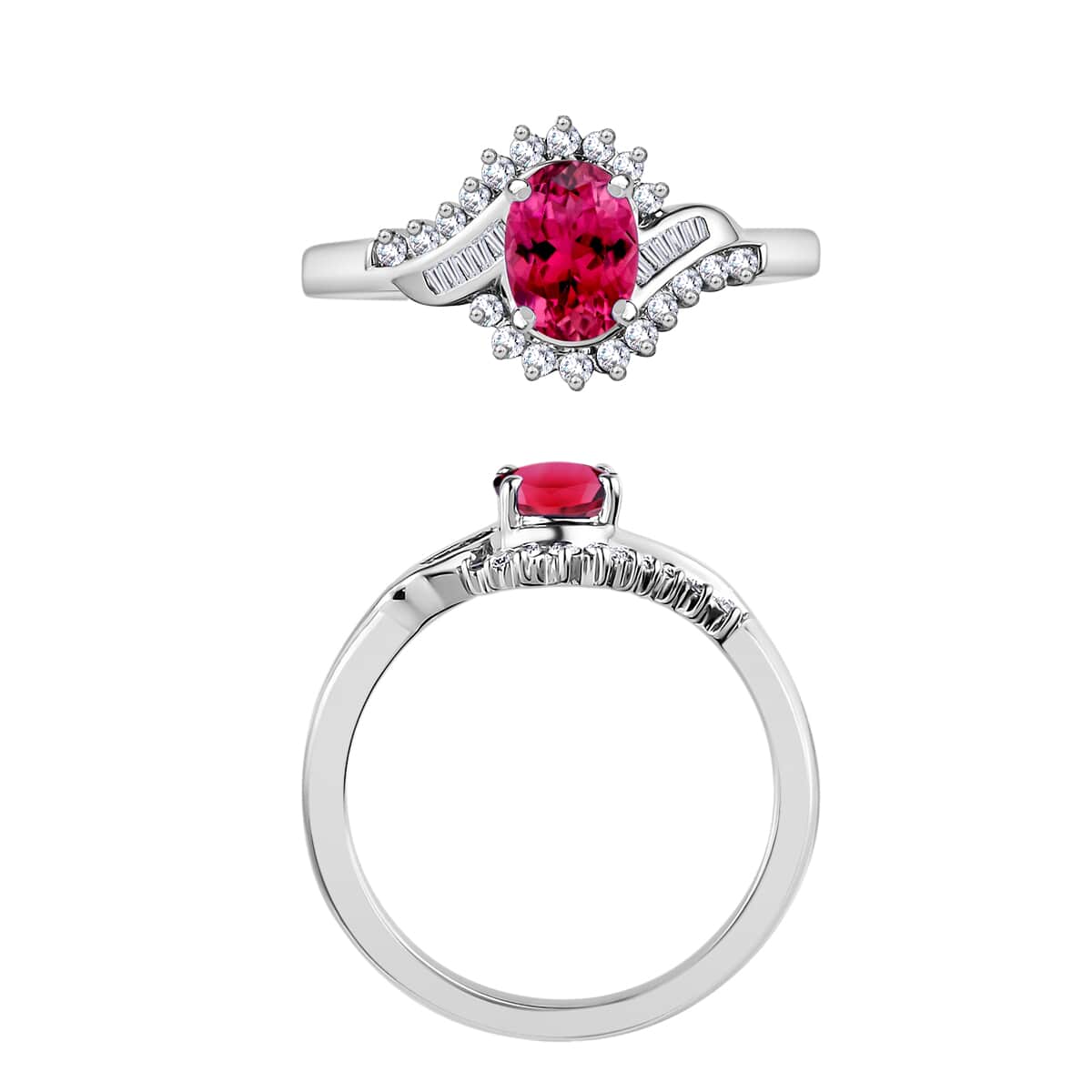 Luxoro Premium Ouro Fino Rubellite and G-H I1 Diamond 1.10 ctw Ring in 14K White Gold image number 3