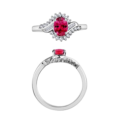 Luxoro Premium Ouro Fino Rubellite and G-H I1 Diamond 1.10 ctw Ring in 14K White Gold (Size 10.0) 4.6 Grams