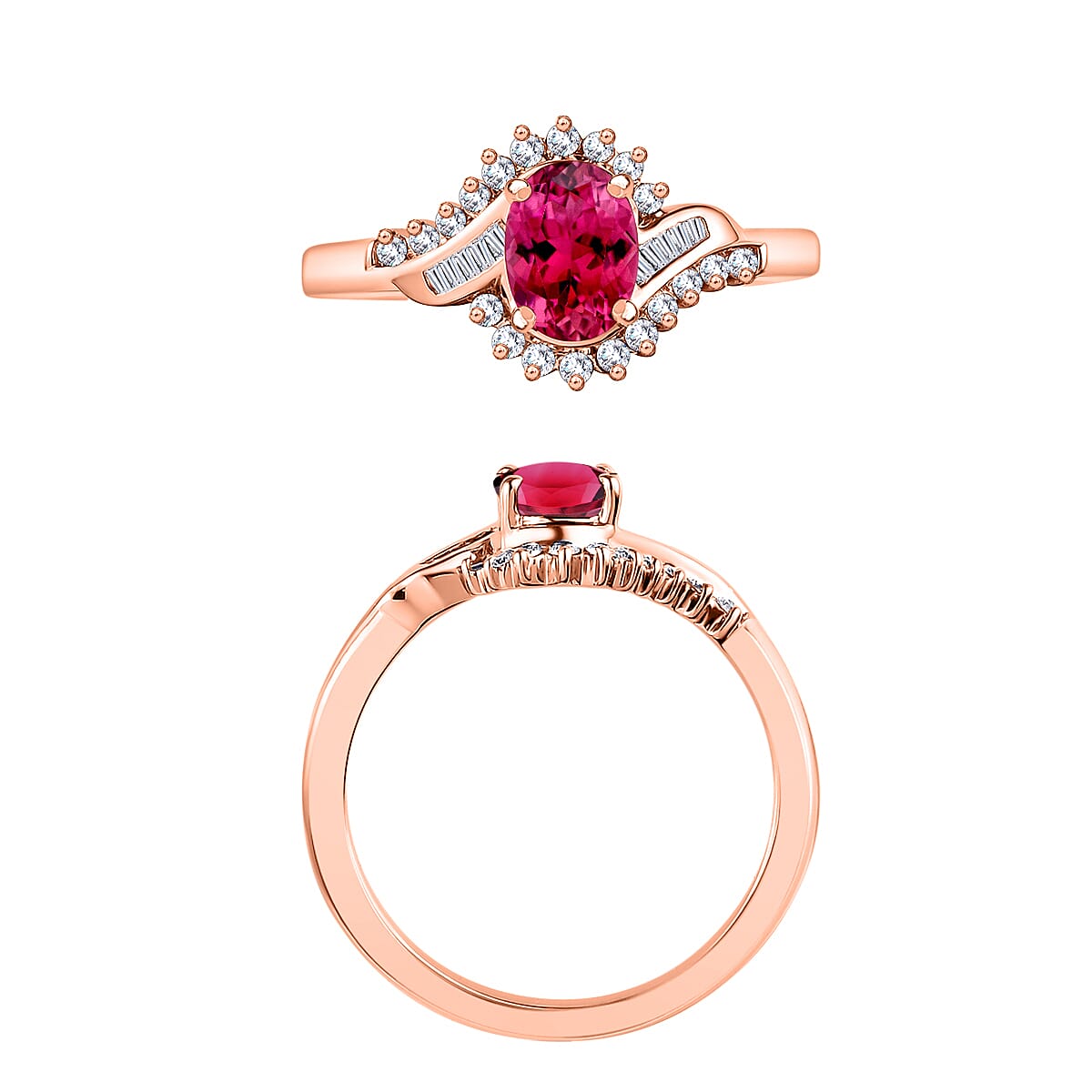 Luxoro Premium Ouro Fino Rubellite and G-H I1 Diamond 1.10 ctw Ring in 14K Rose Gold (Size 9.0) image number 3
