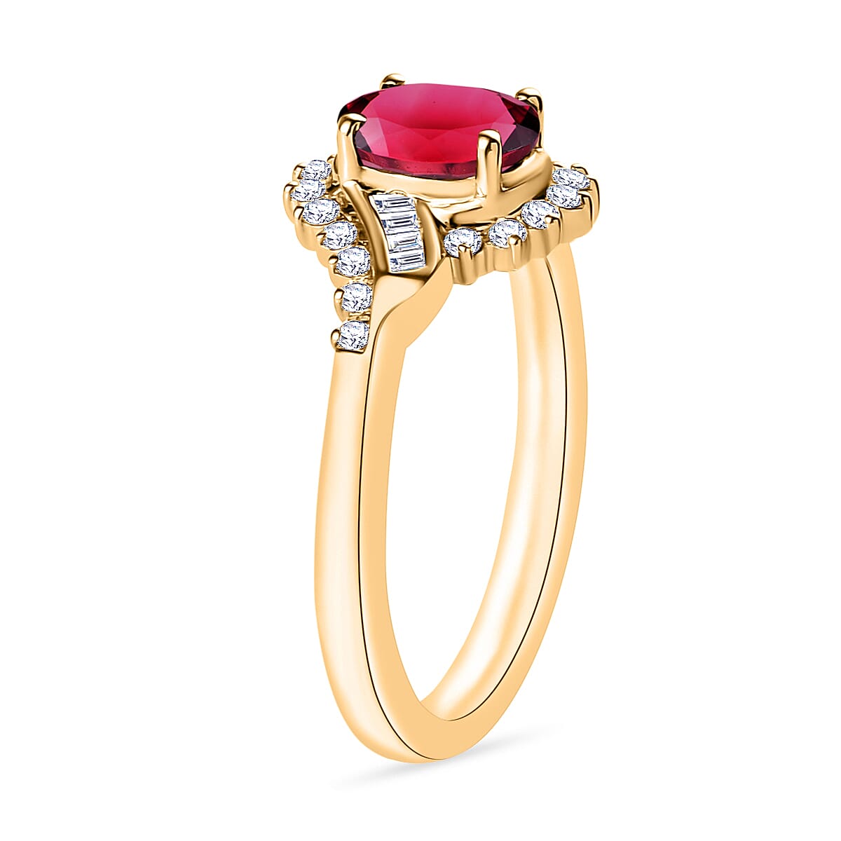 Luxoro Premium Ouro Fino Rubellite and G-H I1 Diamond 1.10 ctw Ring in 14K Yellow Gold (Size 11.5) (Del. in 10-12 Days) image number 2