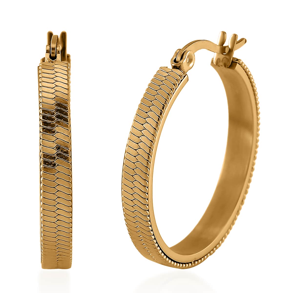 Snake Chain Hoop Earrings in ION Plated YG Stainless Steel image number 0