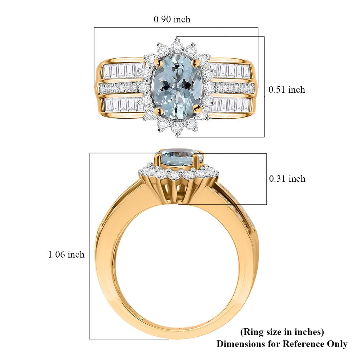 Doorbuster Santa Maria Aquamarine and Moissanite 2.00 ctw Sunburst Ring in 18K Vermeil Yellow Gold Over Sterling Silver (Size 7.0) image number 5