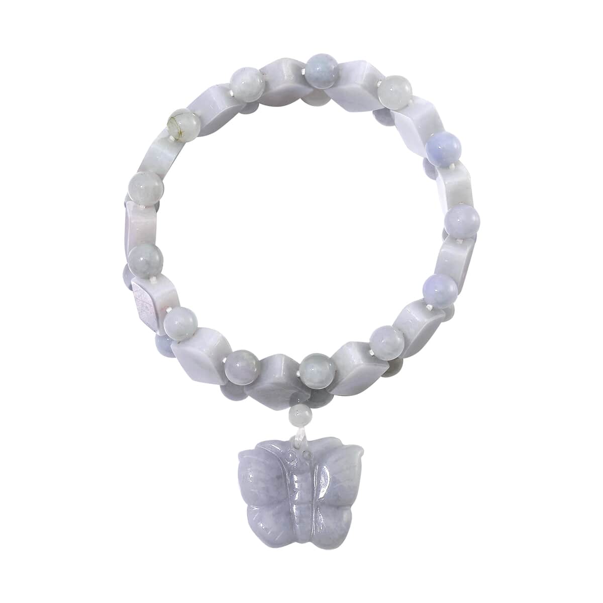 Natural Jade 300.00 ctw Beaded Stretch Bracelet with Butterfly Charm image number 0