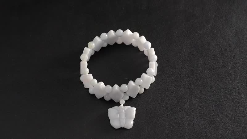 Natural Jade 300.00 ctw Beaded Stretch Bracelet with Butterfly Charm