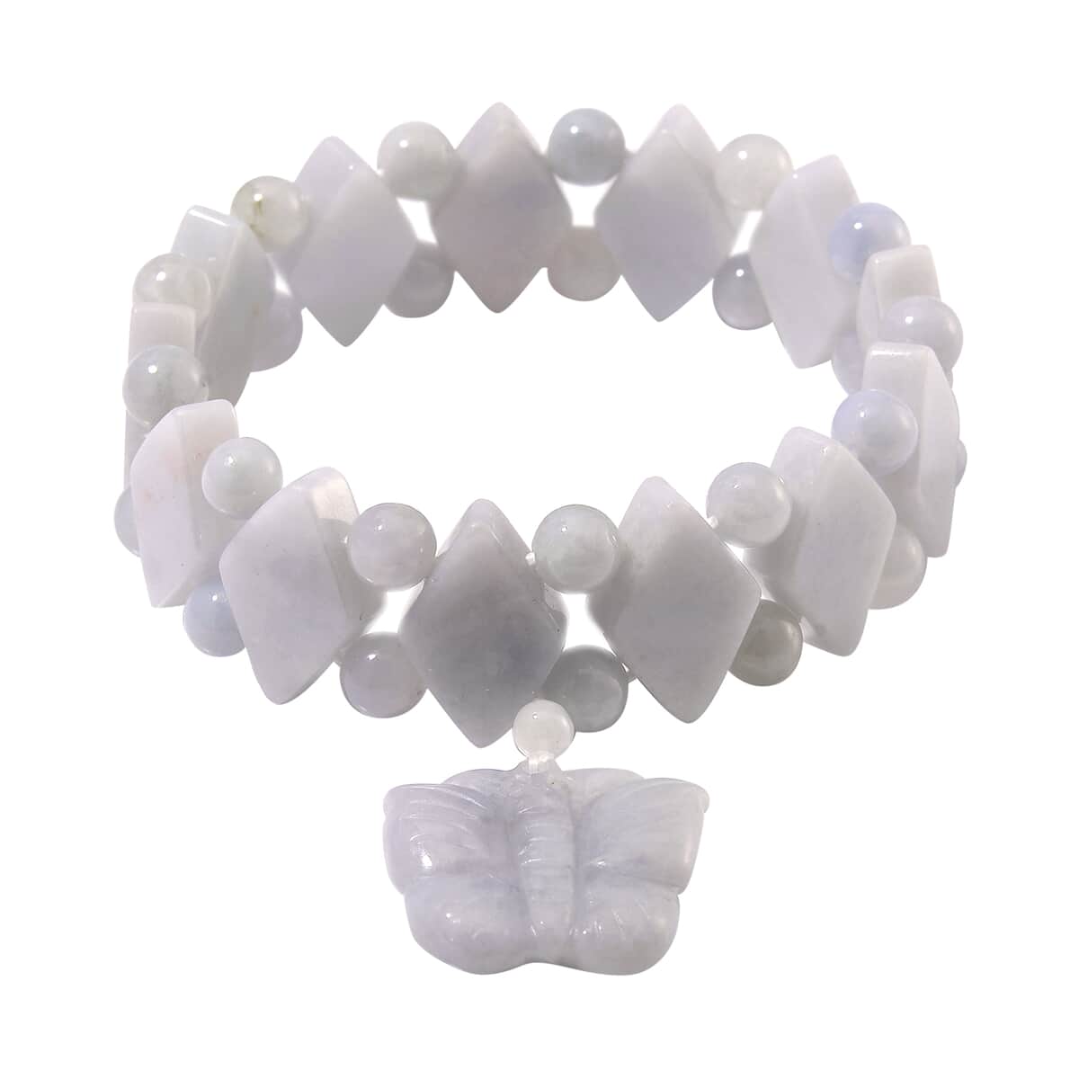 Natural Jade 300.00 ctw Beaded Stretch Bracelet with Butterfly Charm image number 2