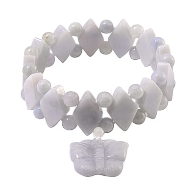 Natural Jade 300.00 ctw Beaded Stretch Bracelet with Butterfly Charm