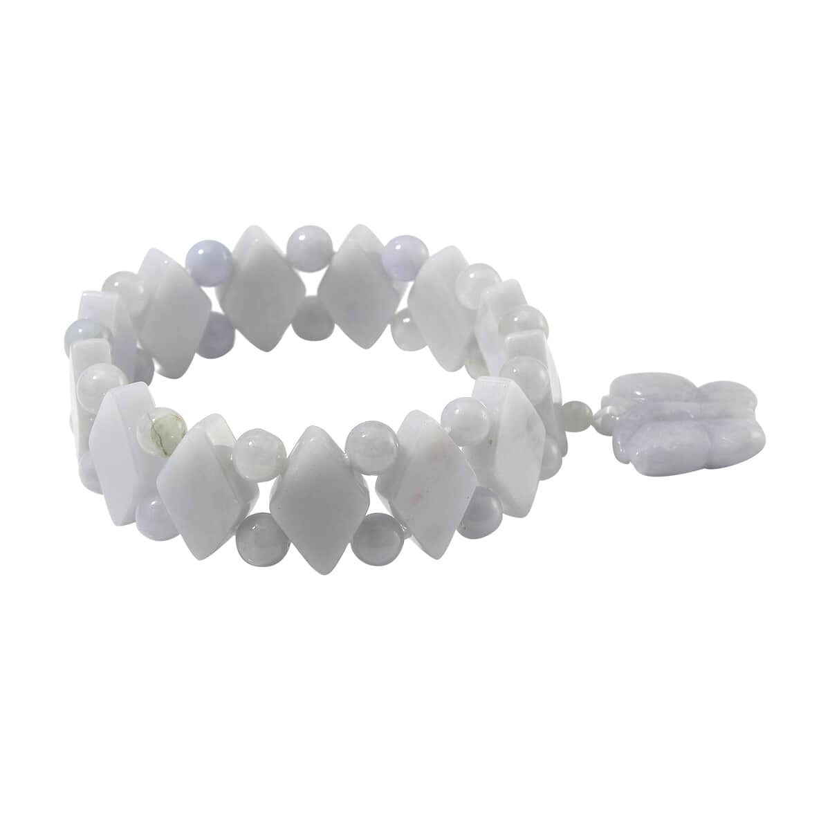 Natural Jade 300.00 ctw Beaded Stretch Bracelet with Butterfly Charm image number 3