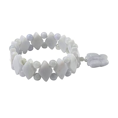 Natural Jade 300.00 ctw Beaded Stretch Bracelet with Butterfly Charm