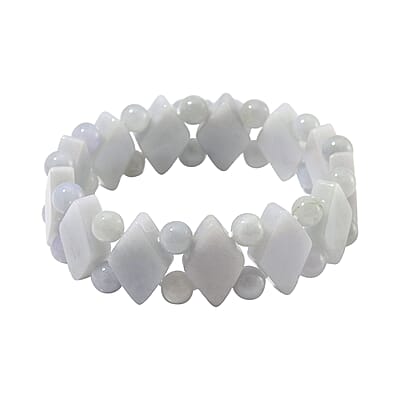 Natural Jade 300.00 ctw Beaded Stretch Bracelet with Butterfly Charm