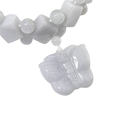 Natural Jade 300.00 ctw Beaded Stretch Bracelet with Butterfly Charm