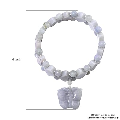 Natural Jade 300.00 ctw Beaded Stretch Bracelet with Butterfly Charm