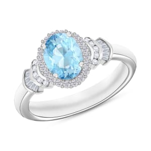 Luxoro Premium Mangoro Aquamarine and G-H I1 Diamond 1.56 ctw Ring in 14K White Gold (Size 10) 1