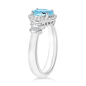 Luxoro Premium Mangoro Aquamarine and G-H I1 Diamond 1.56 ctw Ring in 14K White Gold (Size 10) 1 (Del. in 10-12 Days)