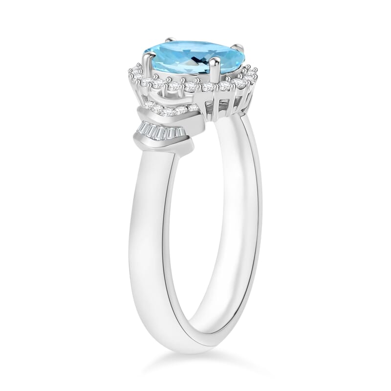 Luxoro Premium Mangoro Aquamarine and G-H I1 Diamond 1.56 ctw Ring in 14K White Gold (Size 10) 1