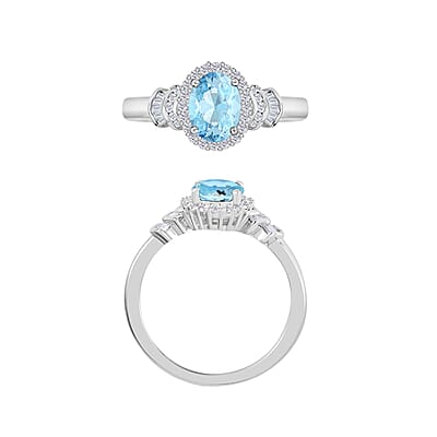 Luxoro Premium Mangoro Aquamarine and G-H I1 Diamond 1.56 ctw Ring in 14K White Gold (Size 10) 1