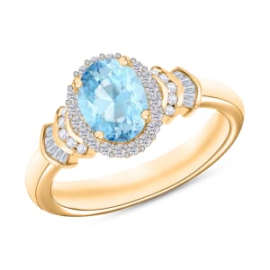 Luxoro Premium Mangoro Aquamarine and G-H I1 Diamond 1.56 ctw Ring in 14K Yellow Gold (Size 10.0)