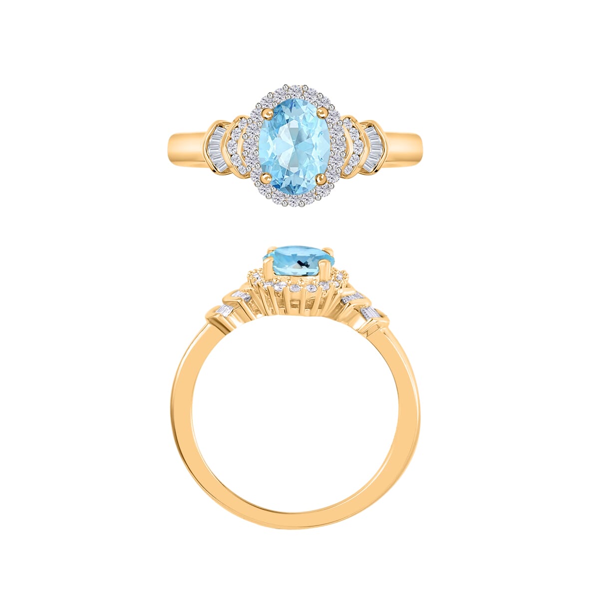 Luxoro Premium Mangoro Aquamarine and G-H I1 Diamond 1.56 ctw Ring in 14K Yellow Gold (Size 10.0) image number 3