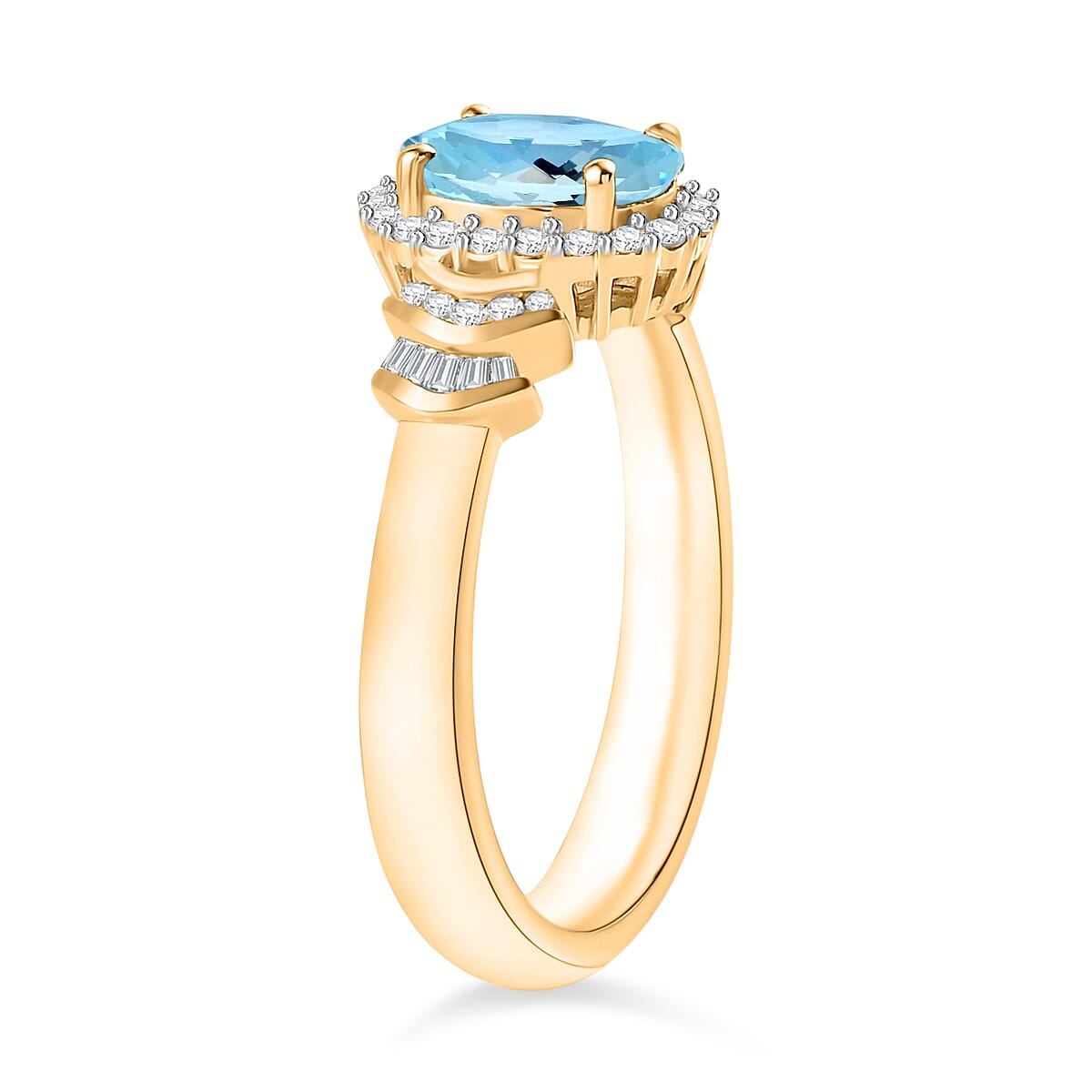 Luxoro Premium Mangoro Aquamarine and G-H I1 Diamond 1.56 ctw Ring in 14K Yellow Gold (Size 10.5) (Del. in 10-12 Days) image number 2