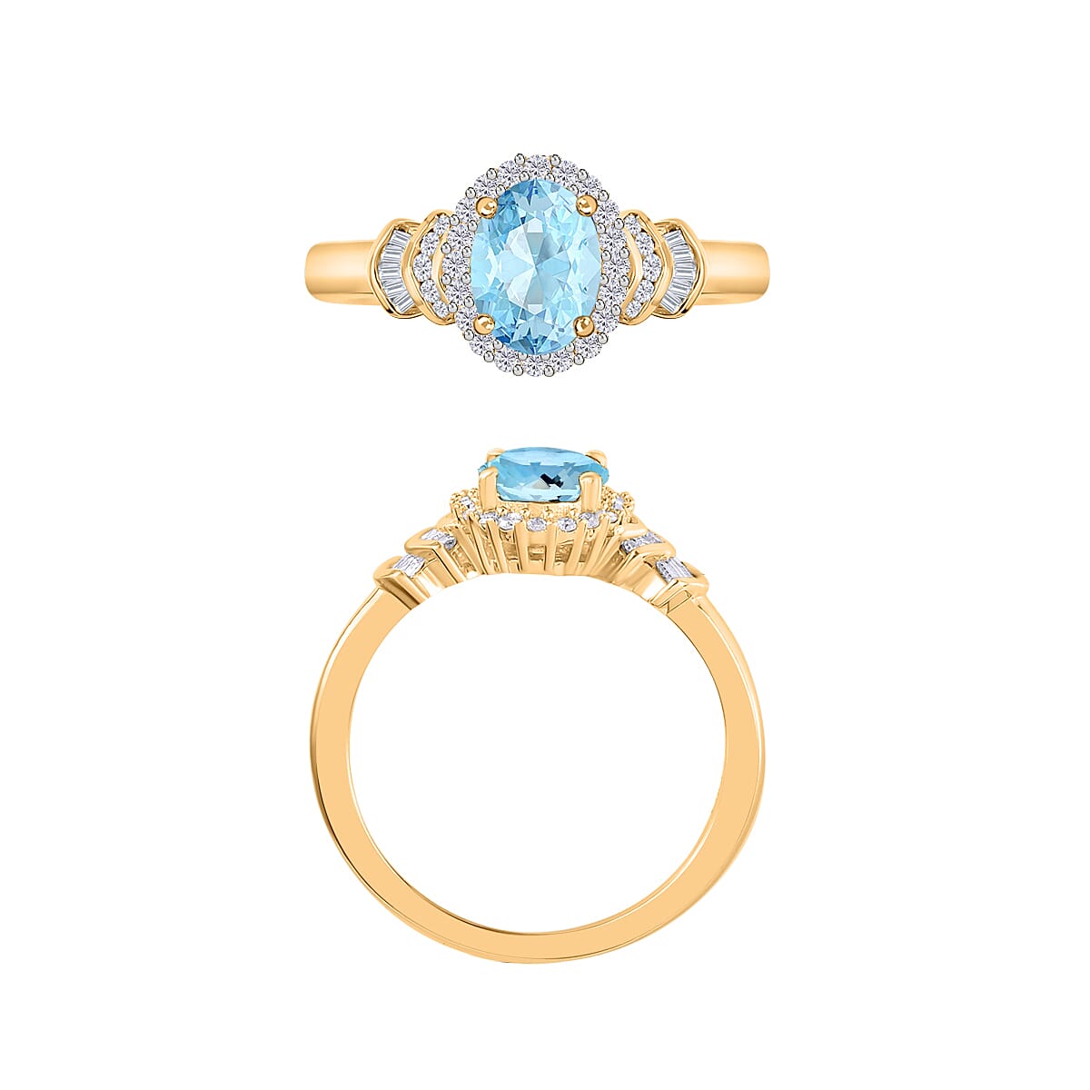 Luxoro Premium Mangoro Aquamarine and G-H I1 Diamond 1.56 ctw Ring in 14K Yellow Gold (Size 10.5) (Del. in 10-12 Days) image number 3