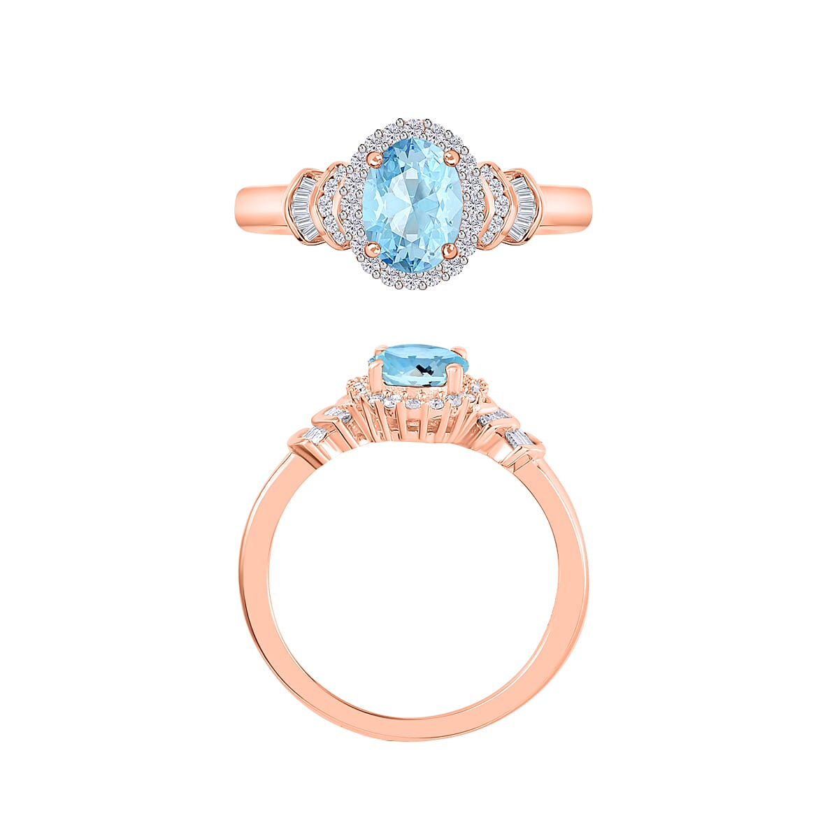 Luxoro Premium Mangoro Aquamarine and G-H I1 Diamond 1.56 ctw Ring in 14K Rose Gold (Size 10.0) (Del. in 10-12 Days) image number 3