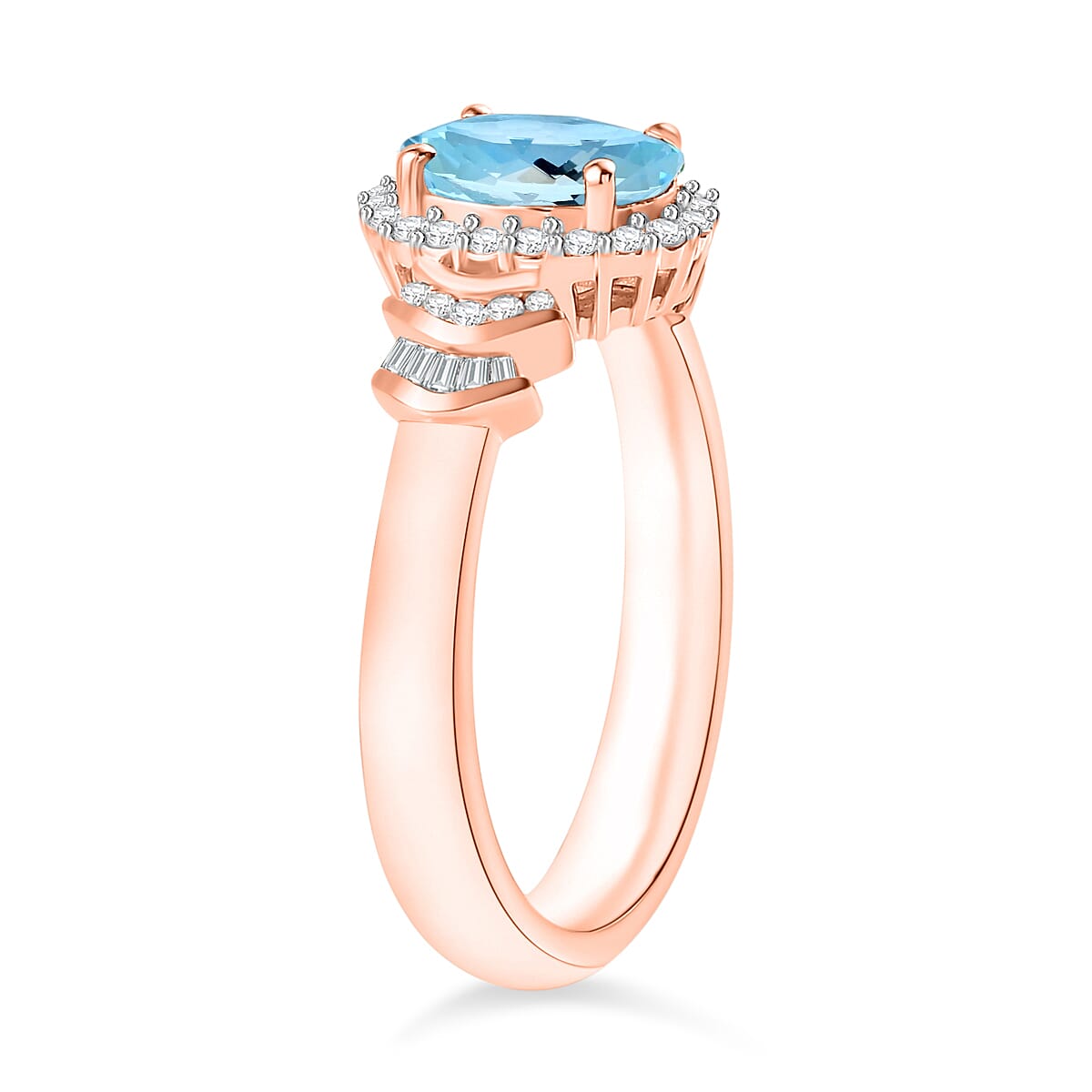 Luxoro Premium Mangoro Aquamarine and G-H I1 Diamond 1.56 ctw Ring in 14K Rose Gold (Size 4.0) (Del. in 10-12 Days) image number 2