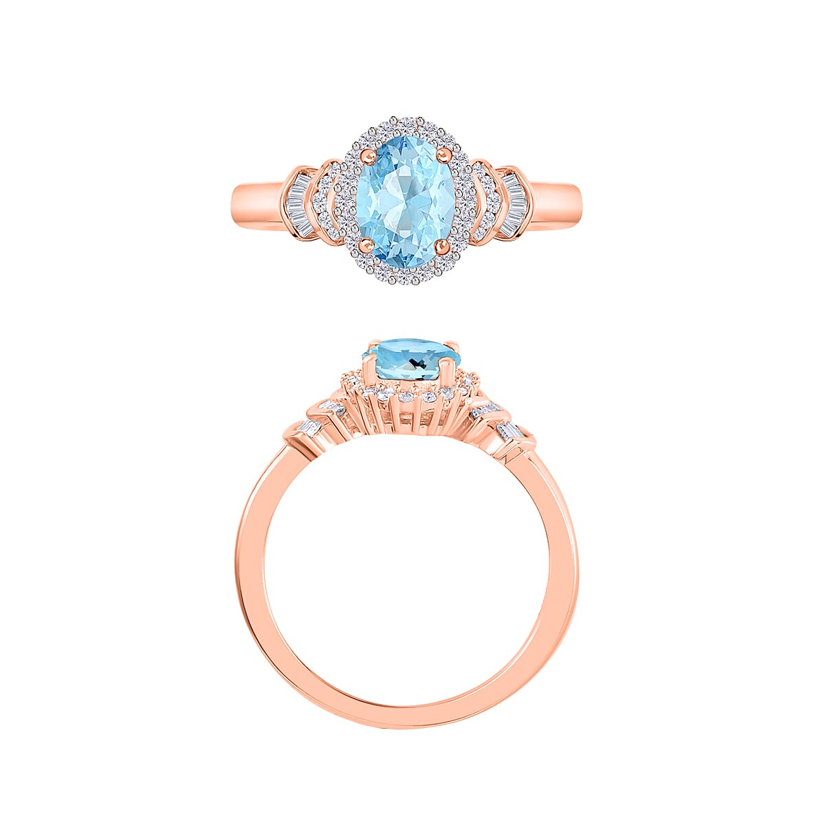 Luxoro Premium Mangoro Aquamarine and G-H I1 Diamond 1.56 ctw Ring in 14K Rose Gold (Size 7.0) image number 3