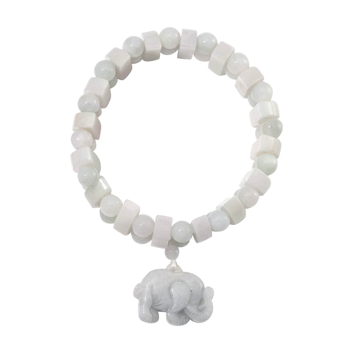 Natural Jade 300.00 ctw Beaded Stretch Bracelet with Elephant Charm image number 0