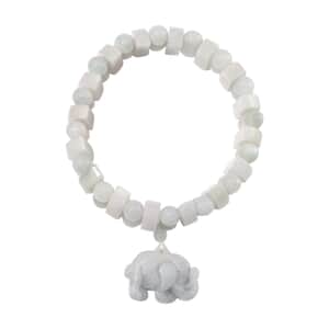 Natural Jade 300.00 ctw Beaded Stretch Bracelet with Elephant Charm