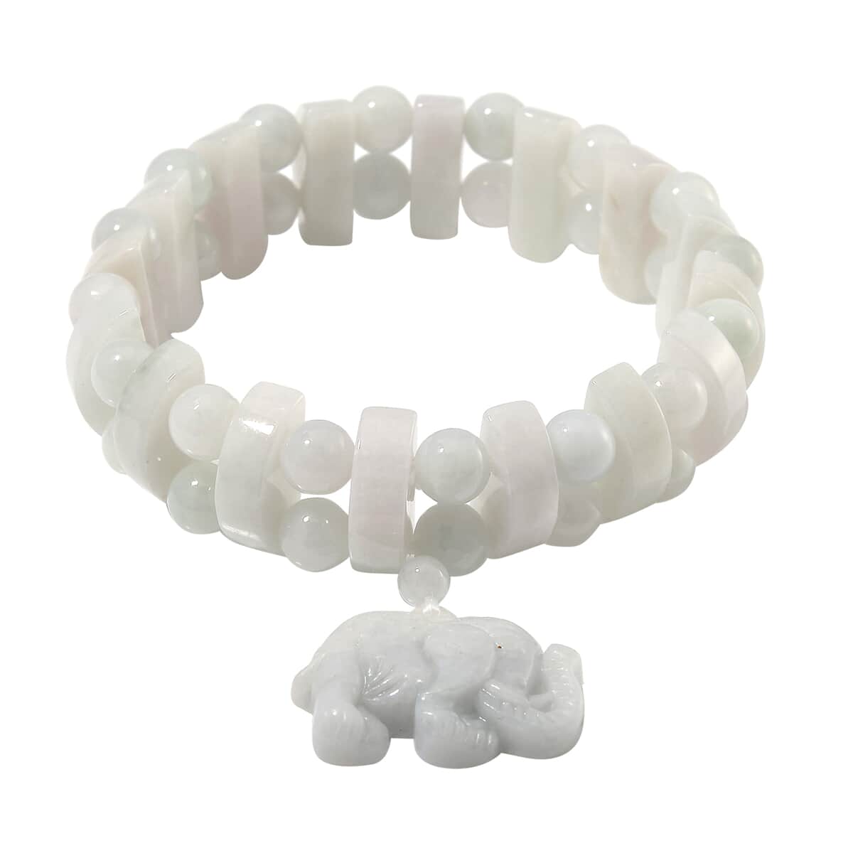 Natural Jade 300.00 ctw Beaded Stretch Bracelet with Elephant Charm image number 2