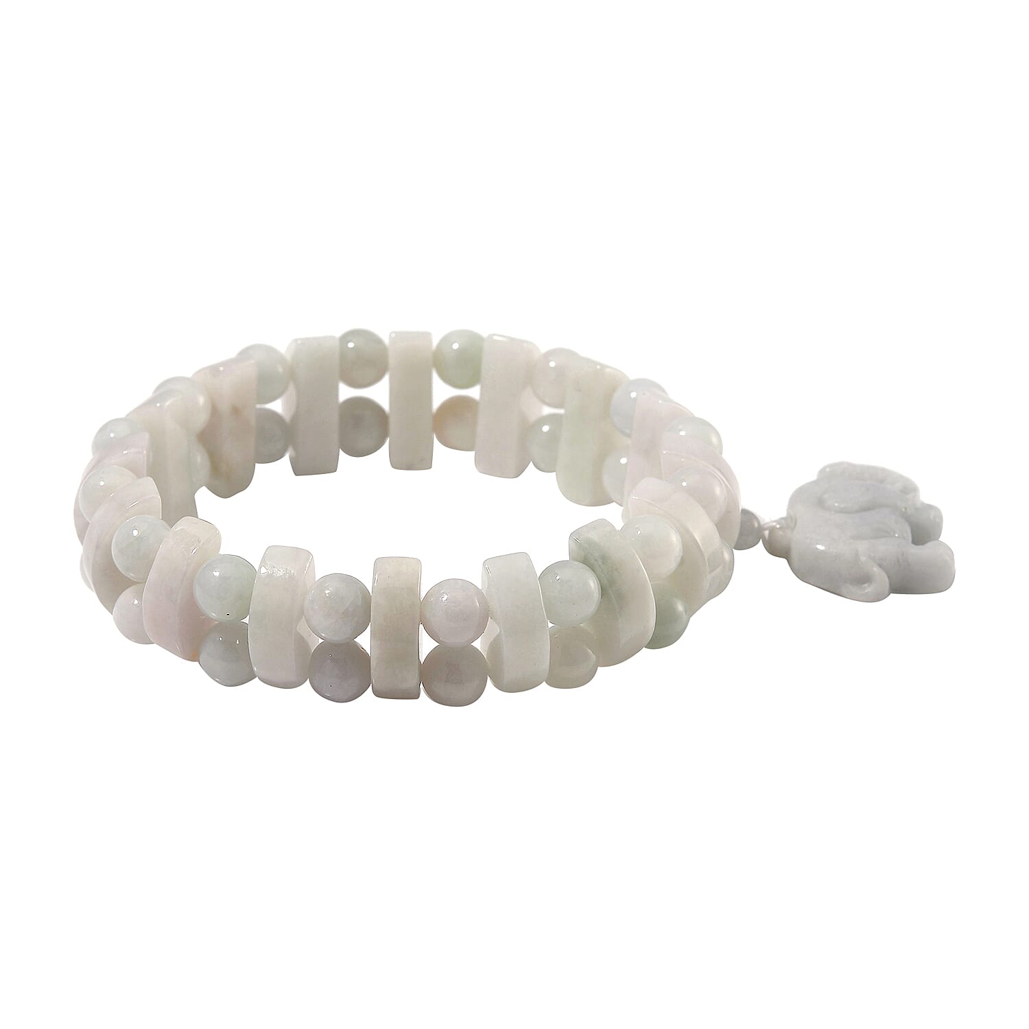 Natural Jade 300.00 ctw Beaded Stretch Bracelet with Elephant Charm