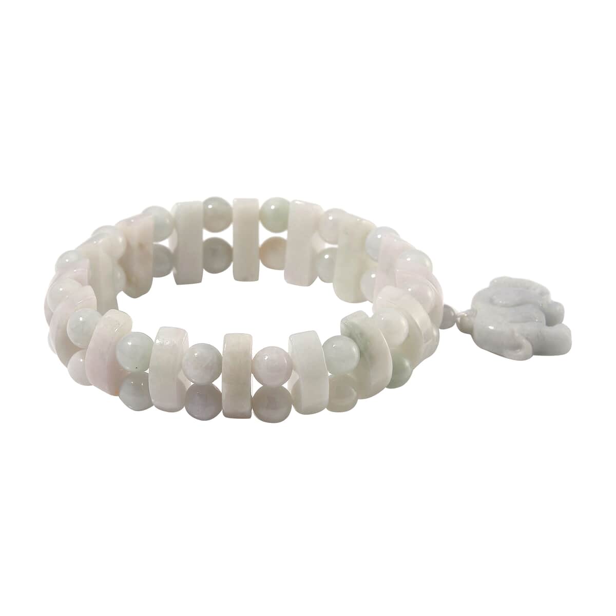 Natural Jade 300.00 ctw Beaded Stretch Bracelet with Elephant Charm image number 3