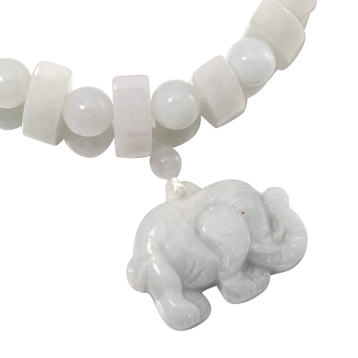 Natural Jade 300.00 ctw Beaded Stretch Bracelet with Elephant Charm