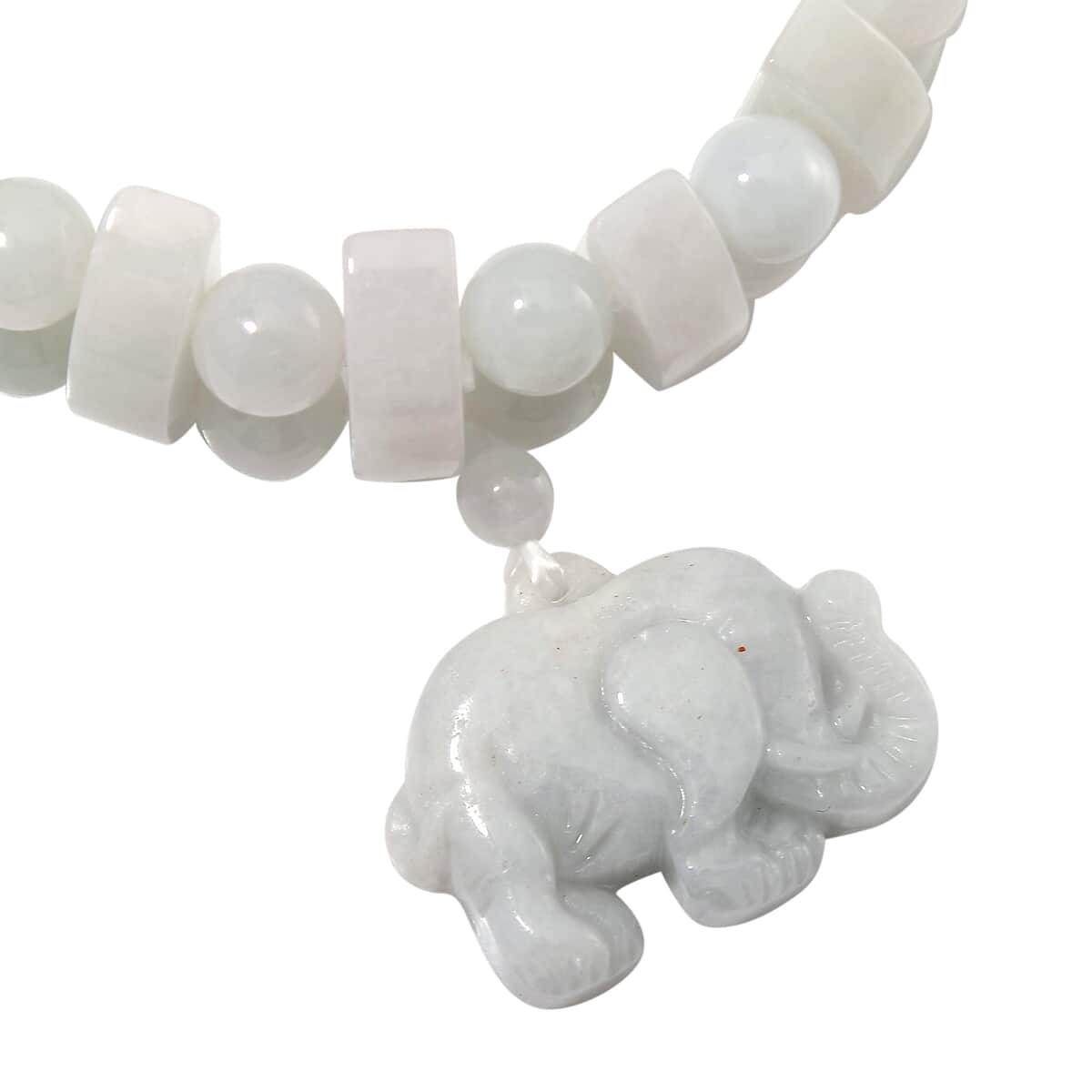 Natural Jade 300.00 ctw Beaded Stretch Bracelet with Elephant Charm image number 5