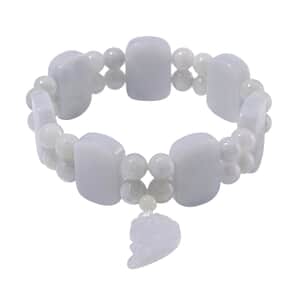 Natural Jade 300.00 ctw Beaded Stretch Bracelet with Fish Charm