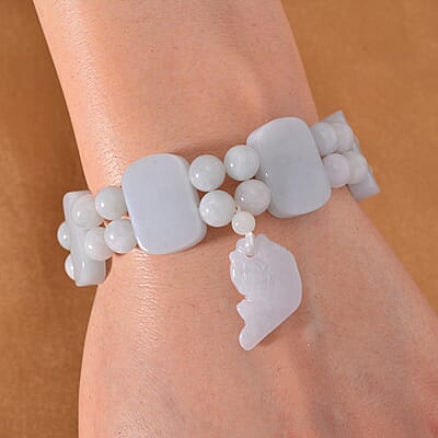 Natural Jade 300.00 ctw Beaded Stretch Bracelet with Fish Charm