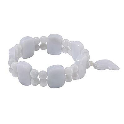 Natural Jade 300.00 ctw Beaded Stretch Bracelet with Fish Charm