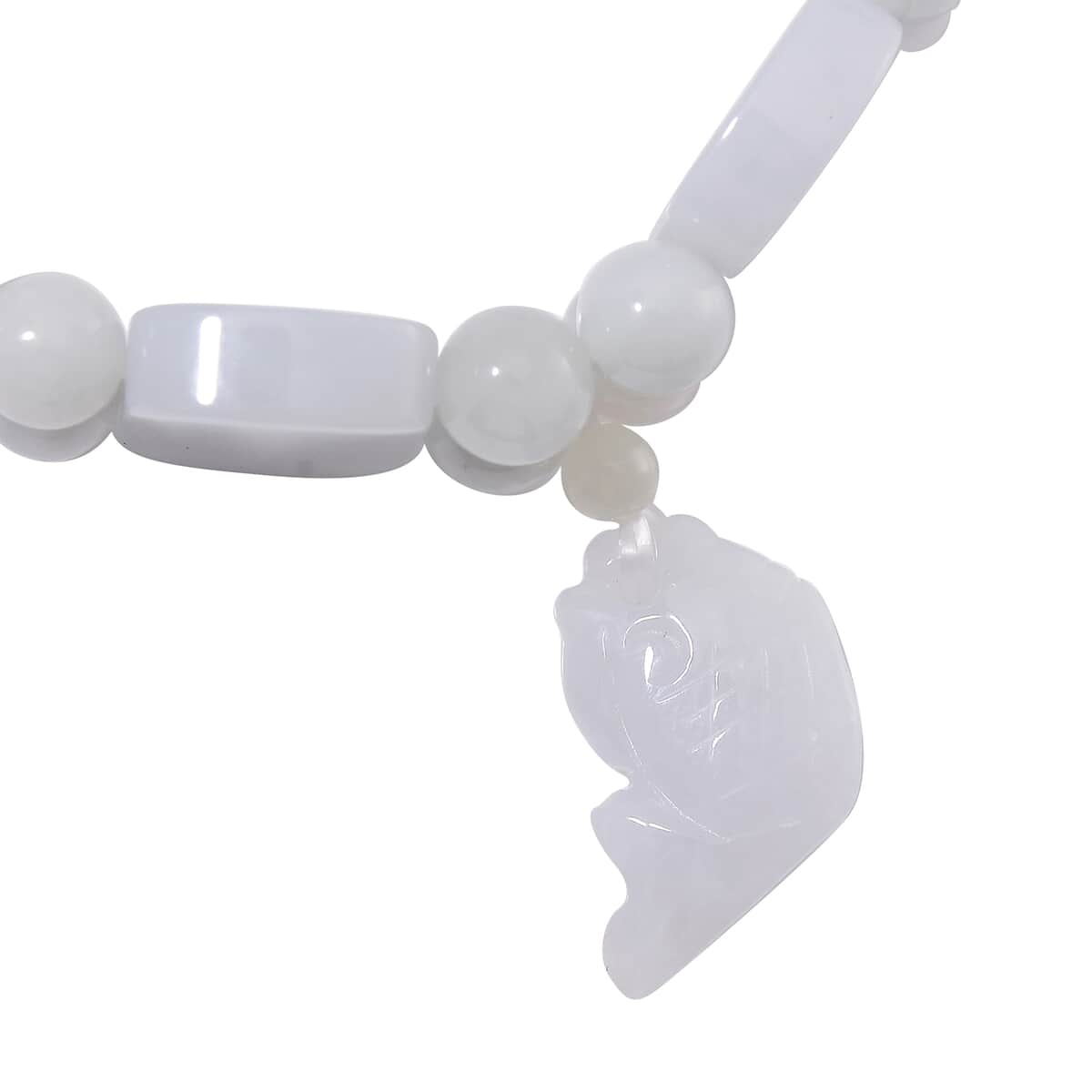 Natural Jade 300.00 ctw Beaded Stretch Bracelet with Fish Charm image number 4