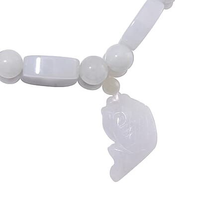 Natural Jade 300.00 ctw Beaded Stretch Bracelet with Fish Charm