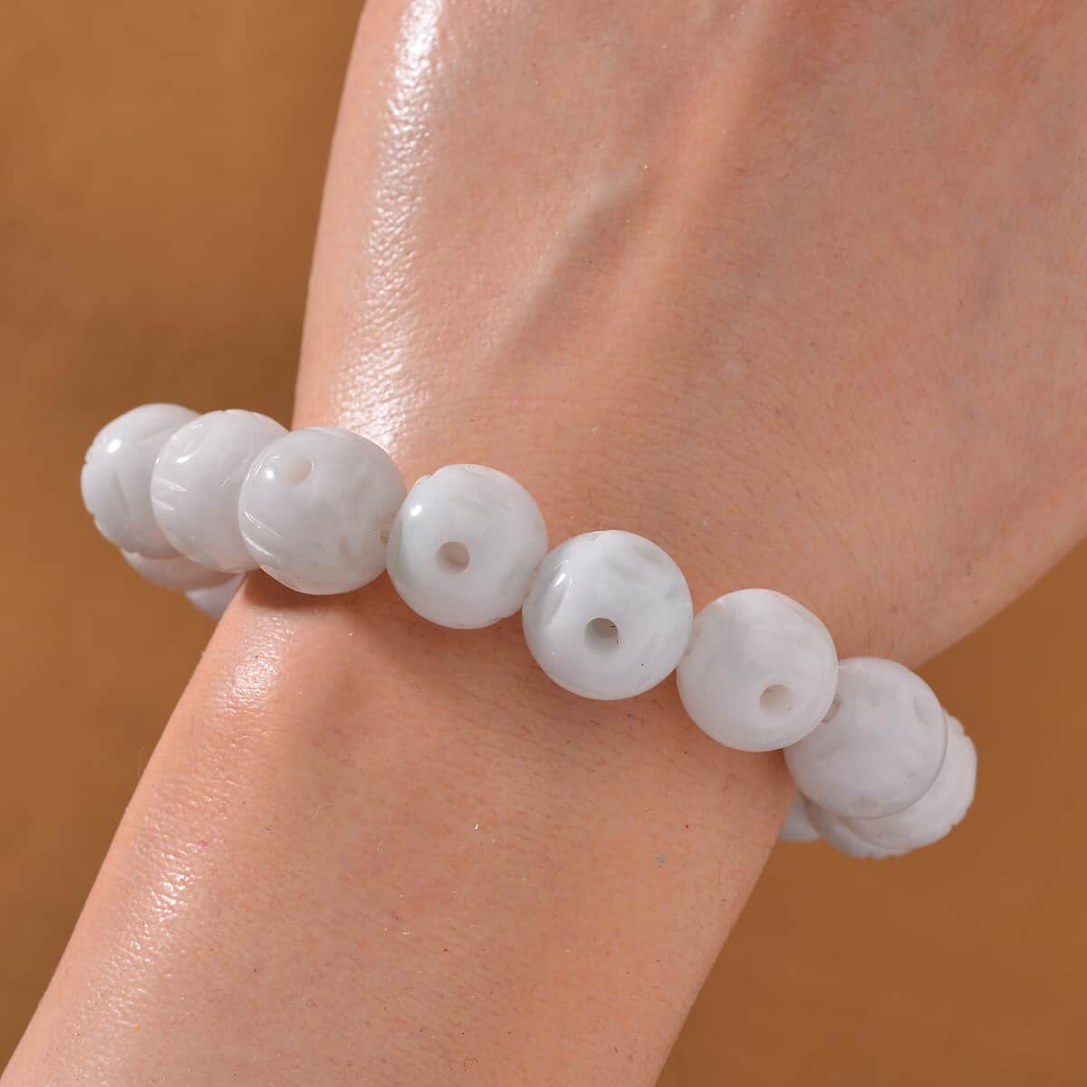 Natural Jade 240.00 ctw Carved Beaded Stretch Bracelet image number 1