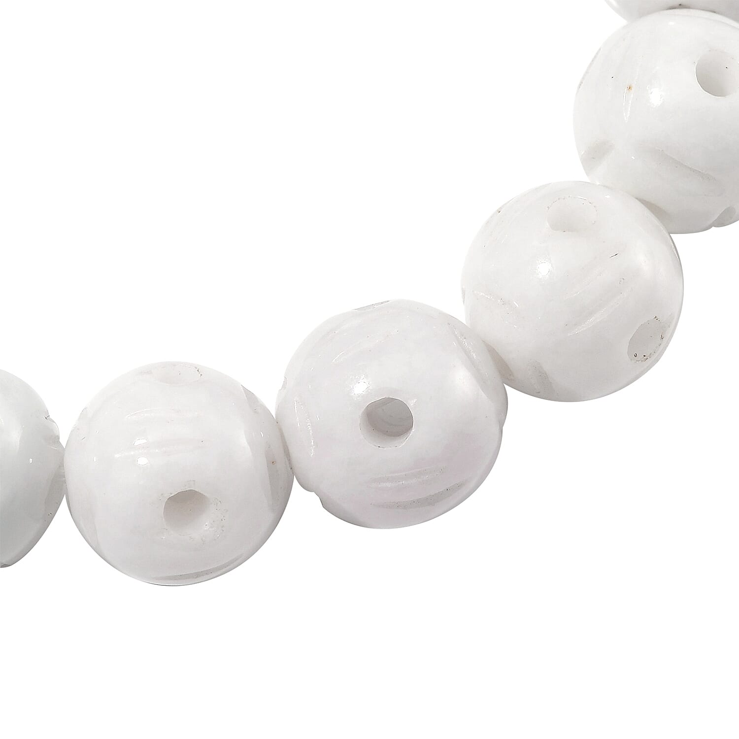 Natural Jade 240.00 ctw Carved Beaded Stretch Bracelet
