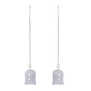 Natural Jade 25.00 ctw Carved Flower Drop Earrings in Rhodium Over Sterling Silver 