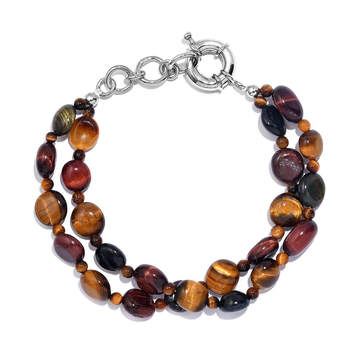 Karis Red Tiger Eye and Tigers Eye 252.00 ctw 2 Row Bracelet in Platinum Bond (7.25 In) image number 0