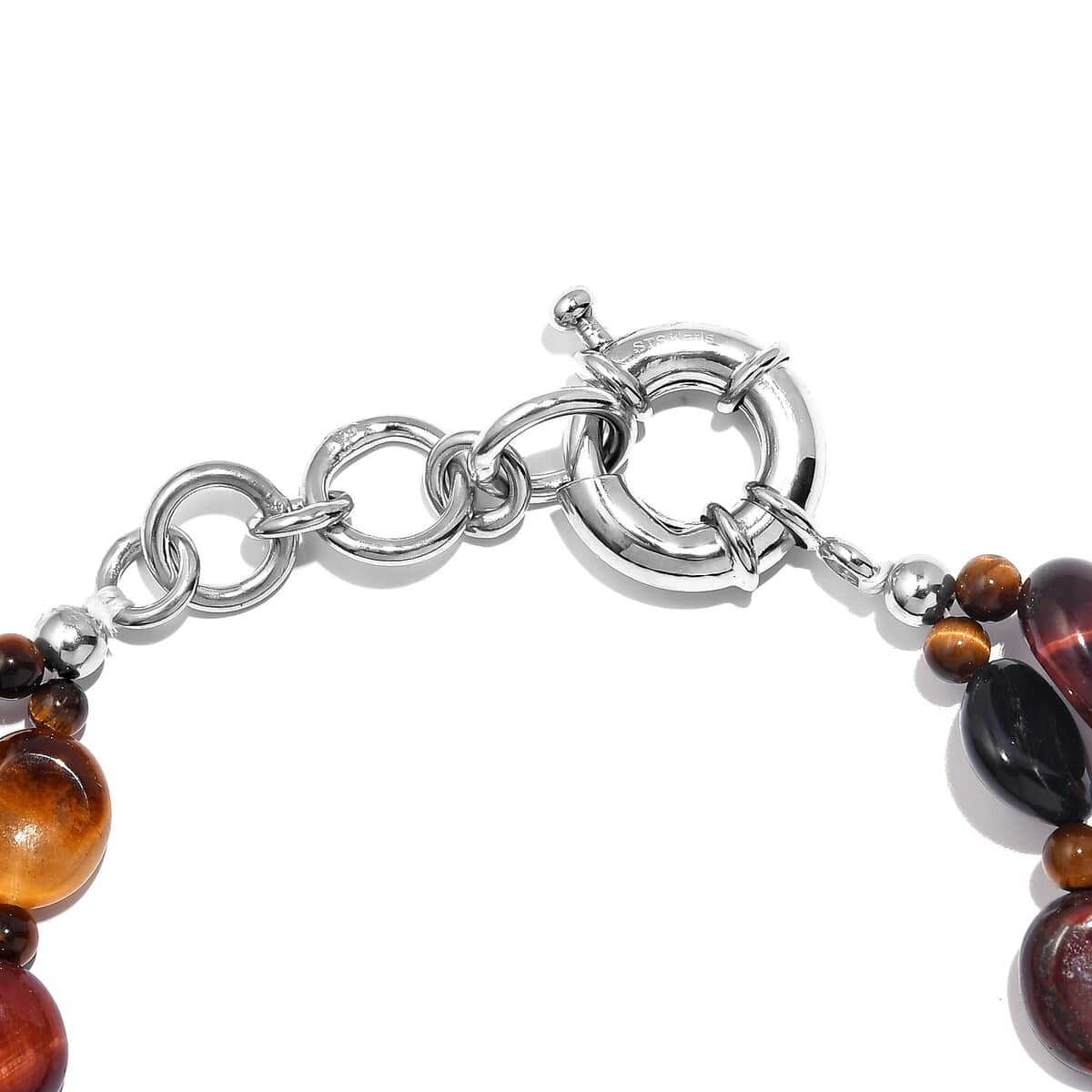 Karis Red Tiger Eye and Tigers Eye 252.00 ctw 2 Row Bracelet in Platinum Bond (7.25 In) image number 3